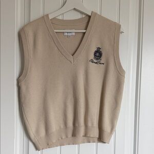 Beige V-Neck Sweater Vest with Crest